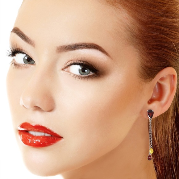 14K. GOLD CHANDELIER EARRING WITH GARNETS & CITRINES (White gold) - Picture 2 of 5